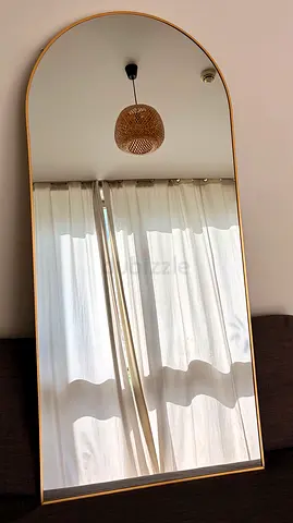 Brushed gold arched metal mirror 150x70cm