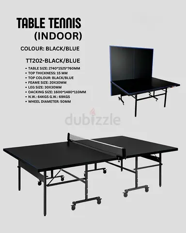 Indoor Table Tennis Table TT202 - Foldable, Wheels, Black/Blue