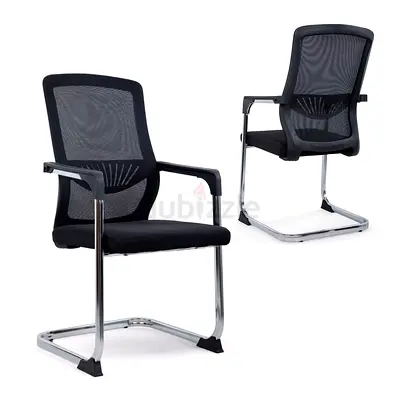 Set of 2 Black Mesh Visitor Office Chairs with Chrome Cantilever Frame