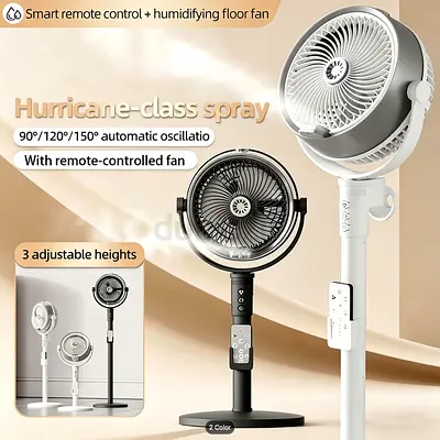 Remote-Controlled Humidifying Oscillating Floor Fan — 3 Heights, Multiple Angles