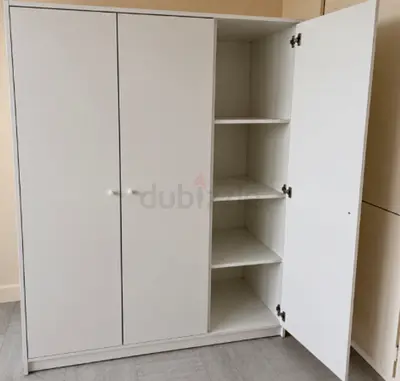 White 3-Door Wardrobe with Hanging Rail - Fair Condition
