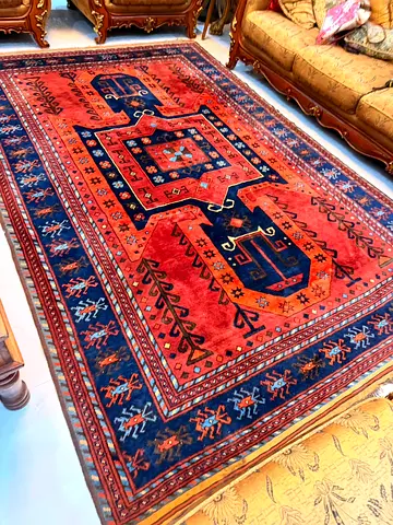 Handwoven Persian-Style Wool Rug — 2.5 x 4 m, Rich Red & Navy