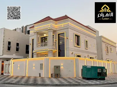 Luxury Corner Villa for Sale in Al Helio 2 – Ajman | Two Floors Plus Roof | Stone Facade | Corner Plot (Two Streets) | Facing Amenities | Registration