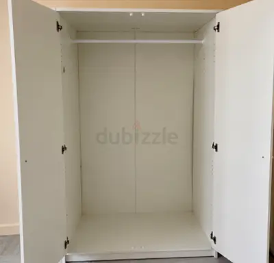 White 3-Door Wardrobe with Hanging Rail — Good Condition