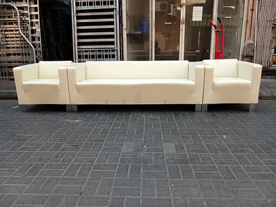 Long white three-seater modular sofa with armchairs (office/lounge)