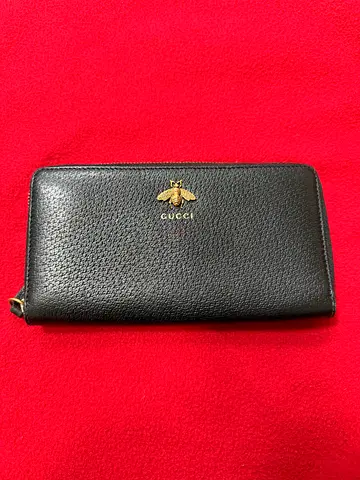 Authentic Gucci Animalier Black Leather Zip Around Continental