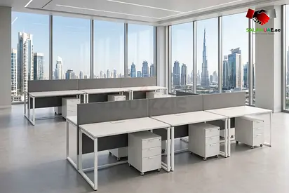 6-Seater Office Workstation Cluster with Acoustic Dividers & Pedestals – Factory-Direct