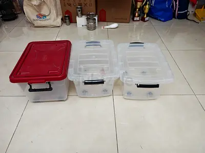 Set of 3 Plastic Storage Boxes with Lids - Good Condition