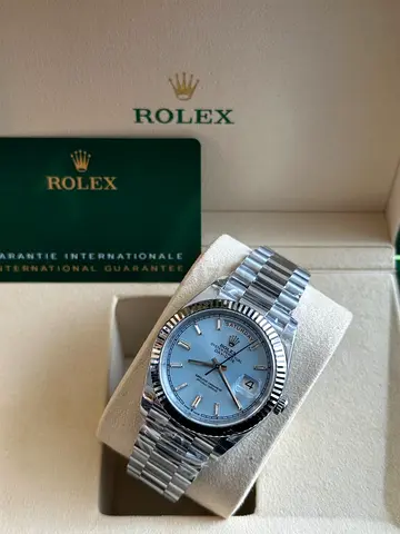 Oyster Perpetual Day-Date 40 crafted in 950 platinum with an ice-blue dial