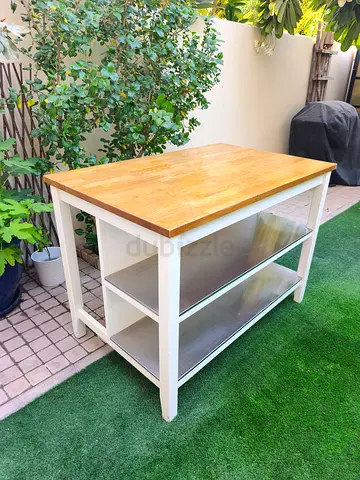Solid Wood Top Kitchen Island Cart with Open Shelves