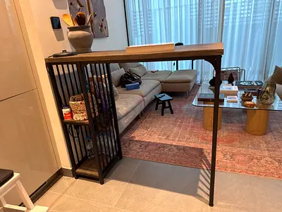 Slim Console Table with Wooden Top and Metal Frame - Good Condition