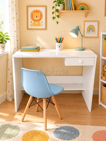 Kids Study Desk with Single Drawer and Chair - White