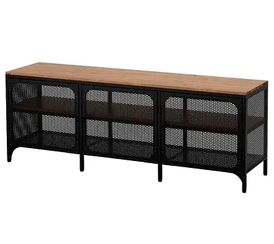 Industrial Metal & Wood TV Console / Media Unit - Long Low Cabinet