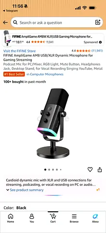 Fifine AmpliGame AM8 USB/XLR Gaming Microphone - Black (Used)