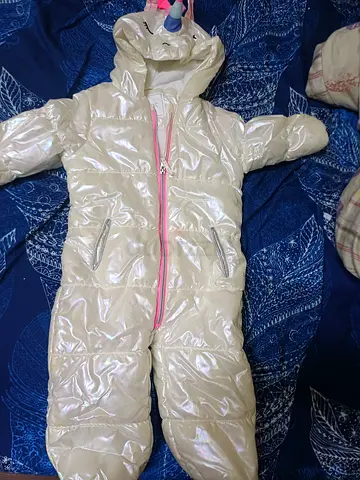 White baby winter snowsuit with hood - size newborn/3-6 months
