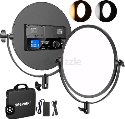 2x Neewer NL-200A LED Bi-Color Round Panel Light with Soft Diffuser & Carry Case
