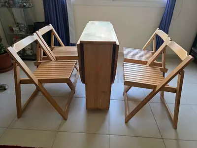 Dining table with 4 chairs (Foldable & Portable with wheels)