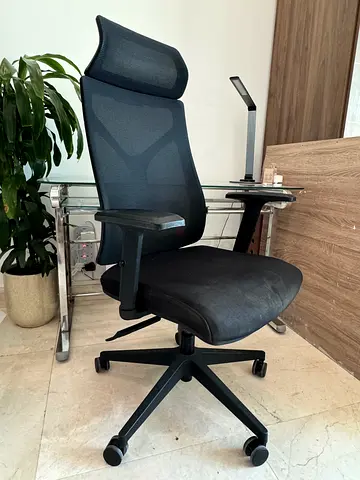 Office Chair with adjustable lumbar support, neck rest, hydraulic elevation, arm rests, black