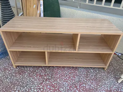 Light wood TV stand / media console with open shelves