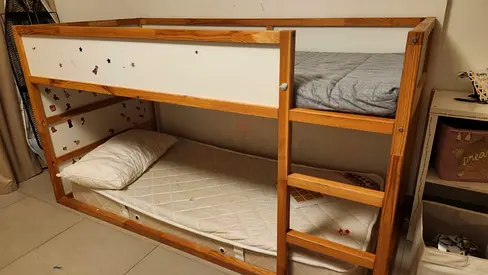 Solid Pine Wooden Bunk Bed - Good Condition, Mattress Included
