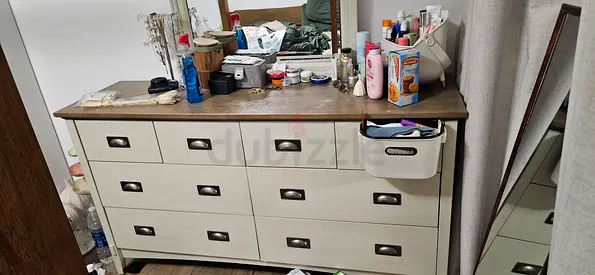 Light Grey 12-Drawer Dresser with Wooden Top - Good Condition