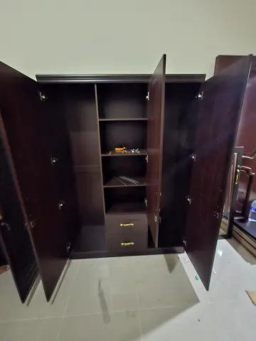 3 Door Dark Wood Wardrobe / Armoire with Multiple Compartments