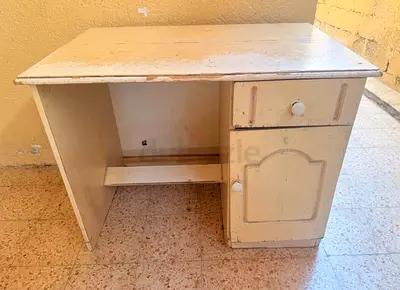 Used small wooden study desk with drawer and cabinet - rustic white