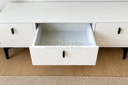 White TV Console / Media Unit with Drawers — Modern, Good Condition