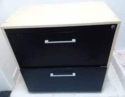 Two-drawer locking filing cabinet / bedside cabinet - black & beige
