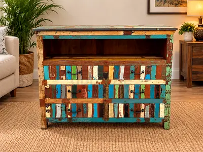 Rustic Multicoloured Wooden Cabinet with Drawers