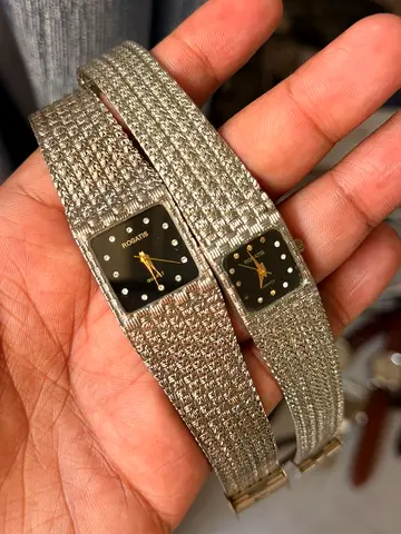 VINTAGE 1980s Rogatis Quartz Couple Set | Black Dial | Mesh Bracelet