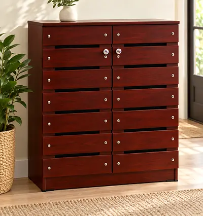 Mahogany 2 Door Shoe Cabinet – Wooden Shoe Storage Organizer