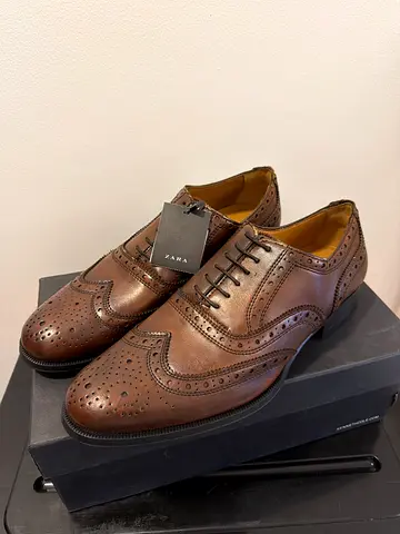 Zara Man Brown Leather Dress Shoes - Size 45 EUR