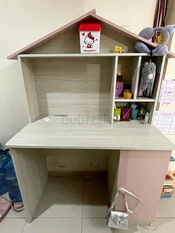 Wooden Kids Study Desk with Shelves and Playhouse Top