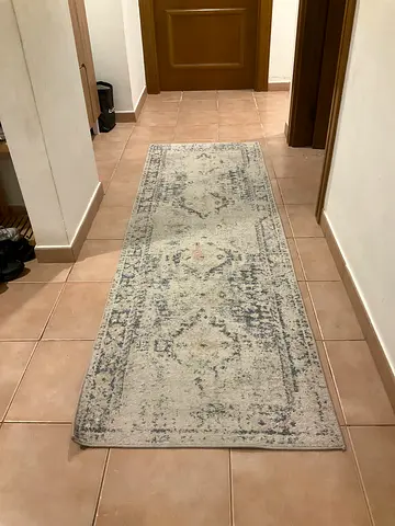 Long runner rug, neutral vintage distressed design