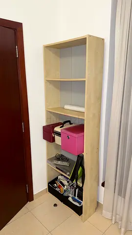 IKEA tall narrow shelving unit - light wood finish