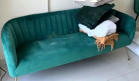 Green Velvet 3-Seater Sofa with Gold Legs
