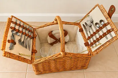 MOVING SALE! Premium Luxury Wicker Picnic Basket Set (4 Persons) — ONLY 250 AED!