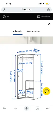 IKEA PAX-style Wardrobe / Armoire with Shelves and Hanging Rail (assembly manual image)