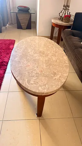 MARBLE top coffee table with 2 side tables