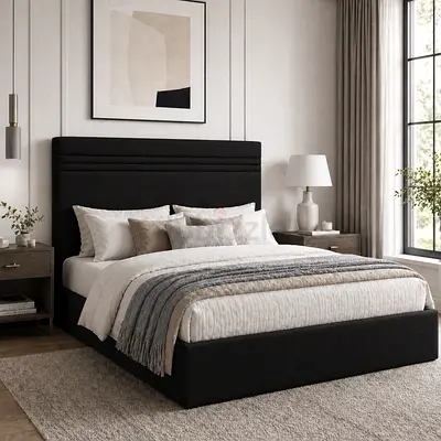 Blacks velvet vertical sleek line queen bed