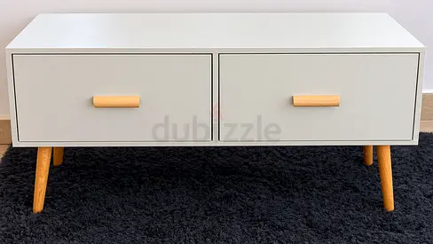 Brand New Low White Wooden TV Stand / Console with Two Drawers