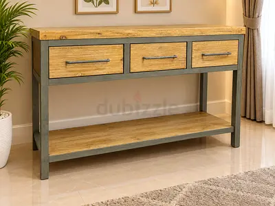 Wooden Console Table with 3 Drawers and Lower Shelf - Rustic Finish