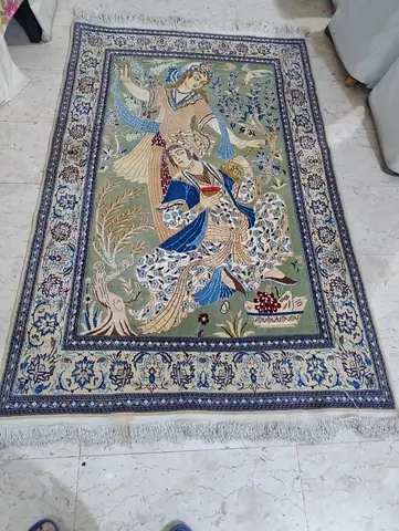 Handwoven Persian-style Tabriz Rug with Angel Motif - Good Condition