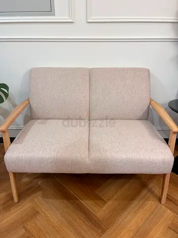 Compact 2-Seater Beige Fabric Sofa with Wooden Frame