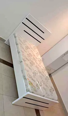New Single white wooden bed frame with mattress