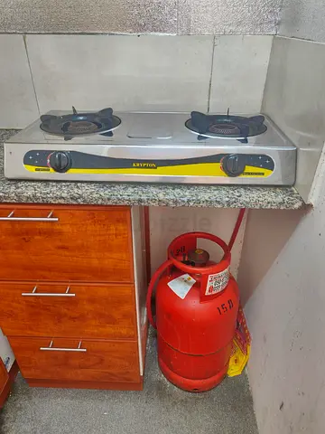 Krypton 2-Burner Stainless Steel Gas Stove (with gas cylinder pictured)