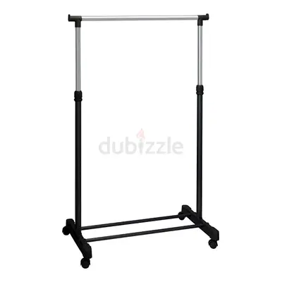 Adjustable Rolling Clothes Garment Rack with Wheels — Single Rail, Black/Silver