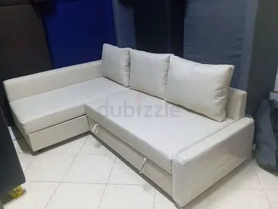 Light beige L-shaped 3-seater sofa with storage - like new