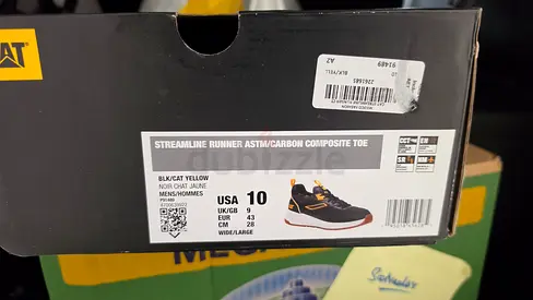 CAT Streamline Runner Safety Shoes - Size US 10, Black/Yellow